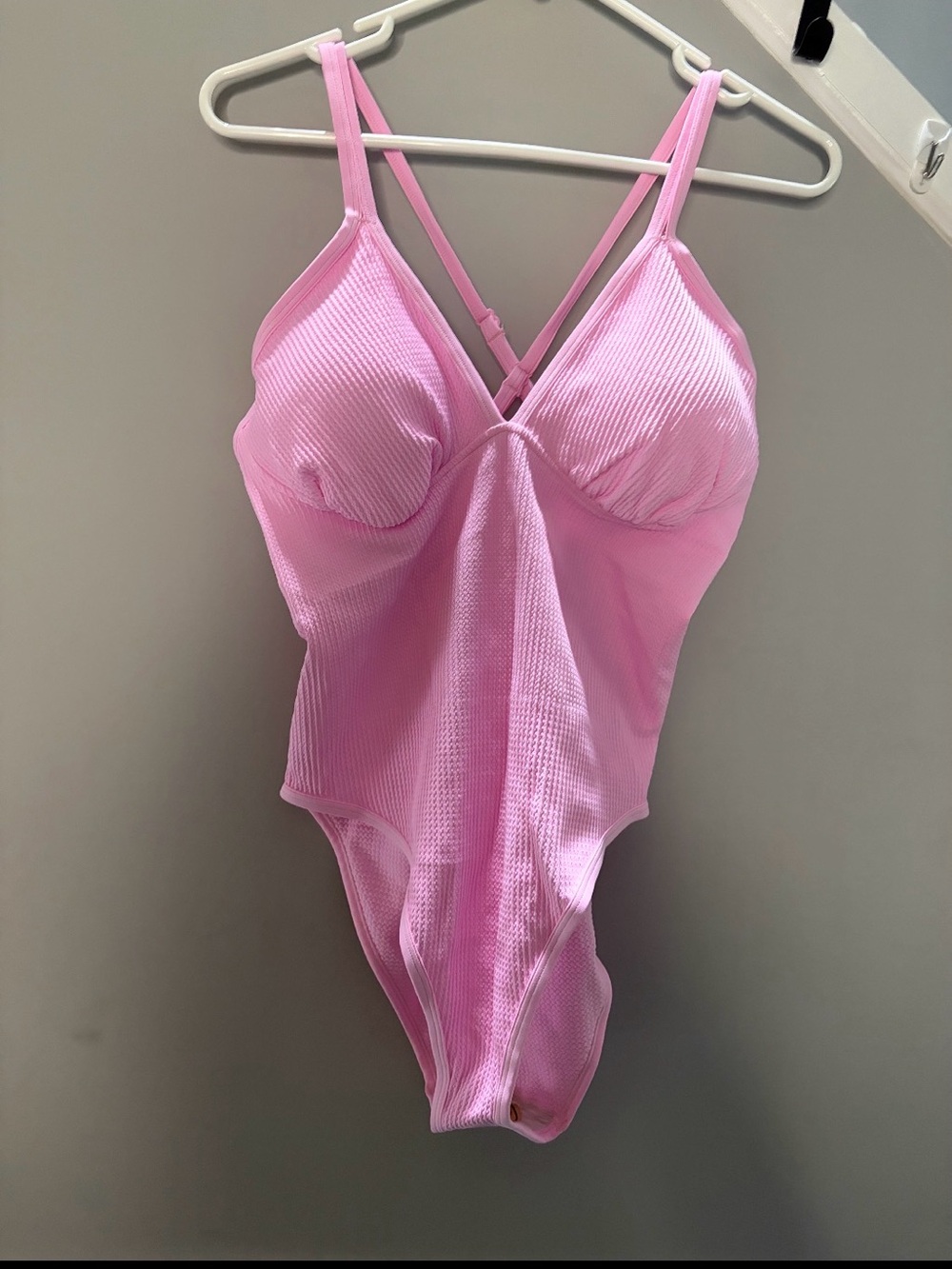 0222: OQQ Soft Pink Ribbed V-Neck Chemise Bodysuit